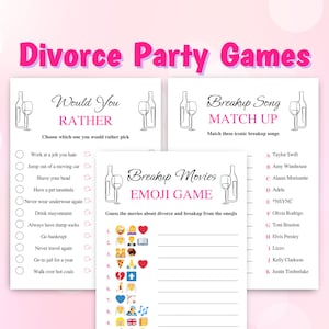 10 juegos de fiesta de divorcio imprimibles, paquete de juegos de celebración de divorcio, juegos de ducha de divorcio, Af divorciado, tamaño carta de EE. UU. y A4 incluidos, DESCARGAR