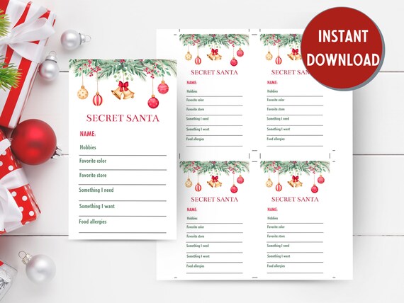 secret santa cards printable