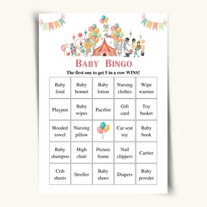 30 Printable Prefilled Baby Shower Bingo Cards Circus Baby - Etsy