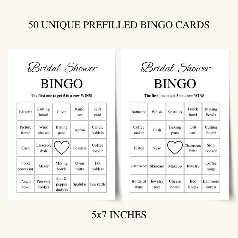 50 Printable Bridal Shower Bingo Cards Prefilled Bridal Bingo Game Cards Bridal Shower T 8717