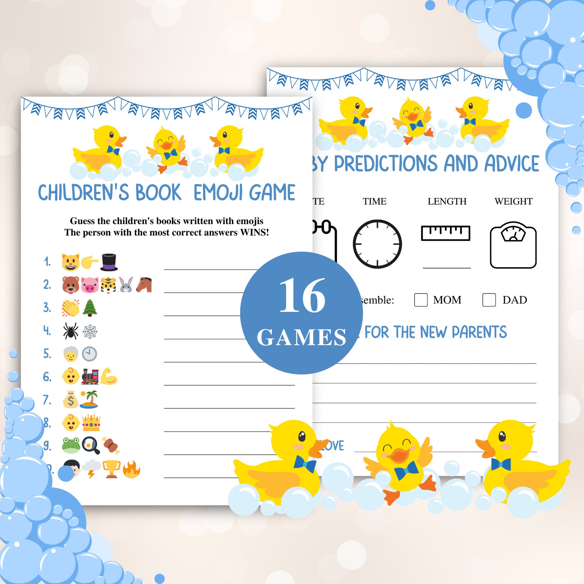 16 Printable Rubber Ducky Baby Shower Games | Blue Duck Baby Shower ...