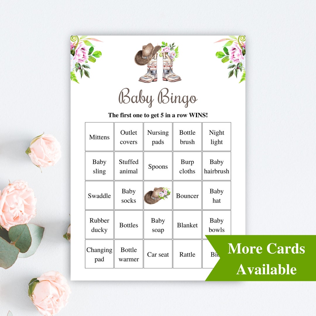 30 Printable Prefilled Baby Shower Bingo Cards, Country Baby Shower ...