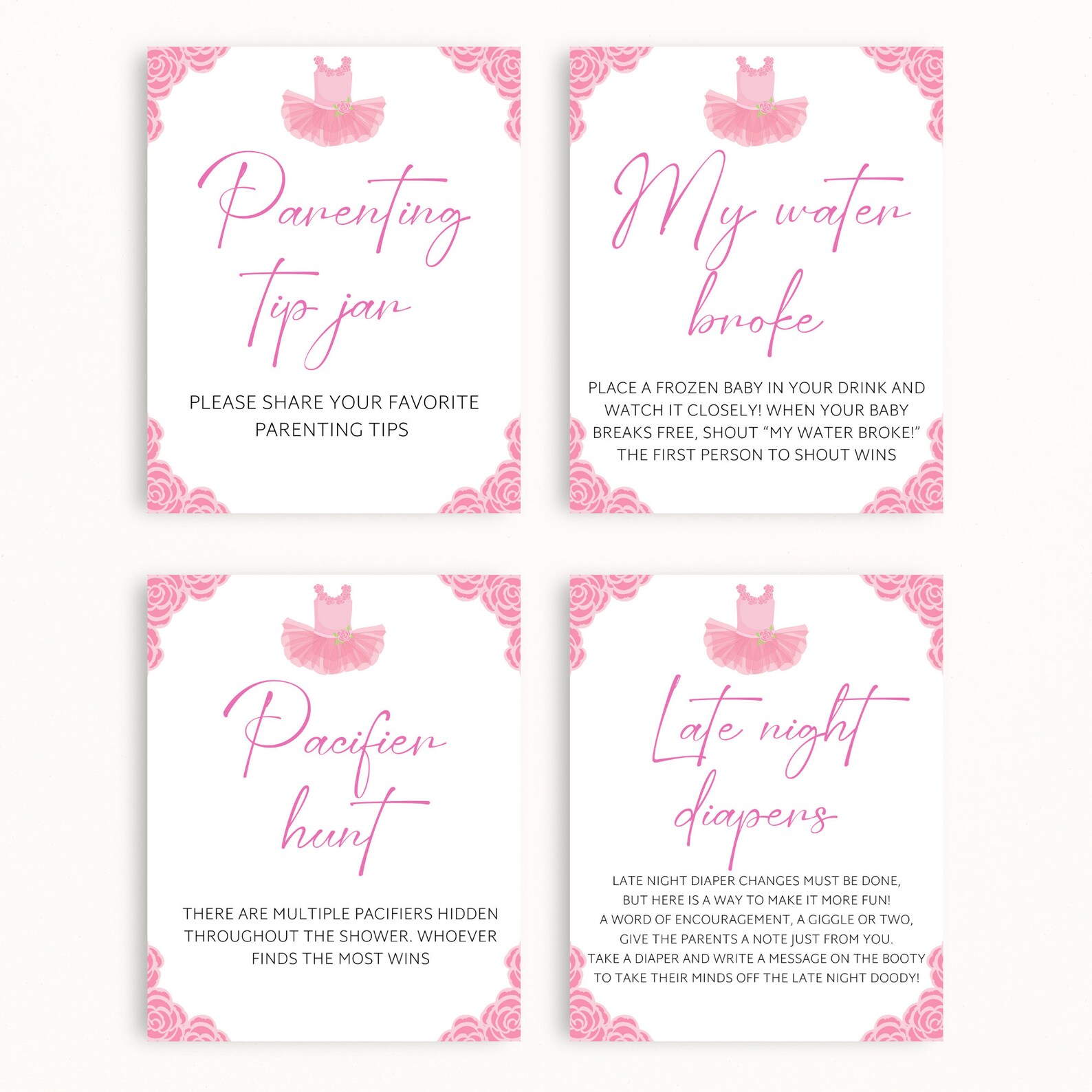 16 Printable Tutu Baby Shower Table Signs 8x10 Baby Shower Sign Bundle ...