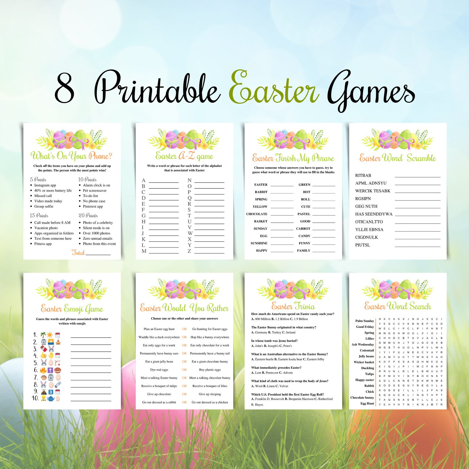 Printable Easter Games 8 Game Bundle for Easter Office Party - Etsy
