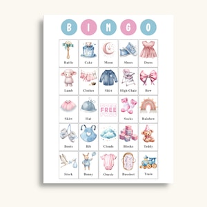 50 Printable Gender Reveal Bingo Cards, Pink and Blue Picture Bingo ...