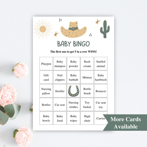 30 Printable Prefilled Baby Shower Bingo Cards, Western Baby Shower Bingo Cards, Country Baby Shower Games, Baby Bingo Prefilled DOWNLOAD