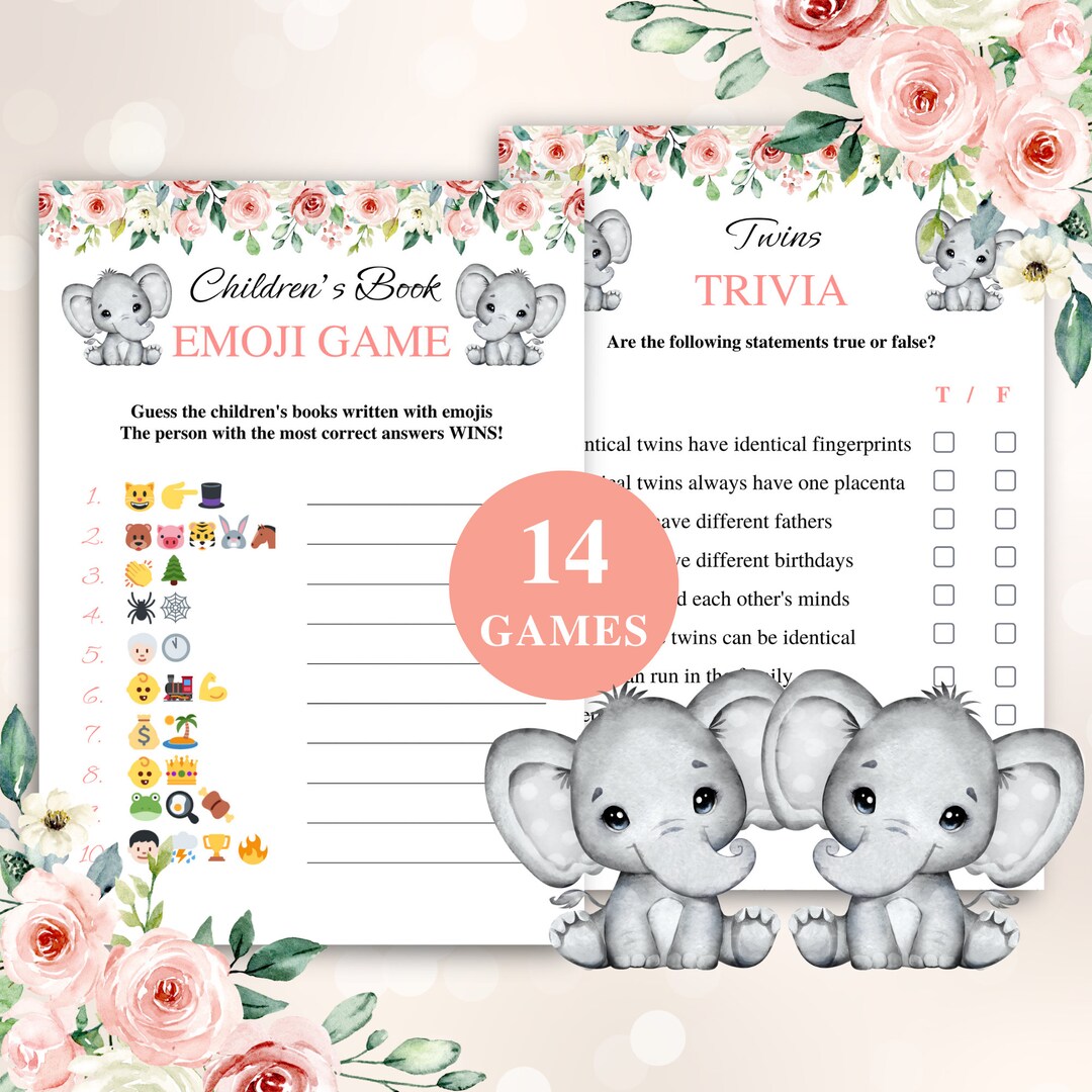 14 Printable Twin Baby Shower Games | Twin Girls Baby Shower Game ...