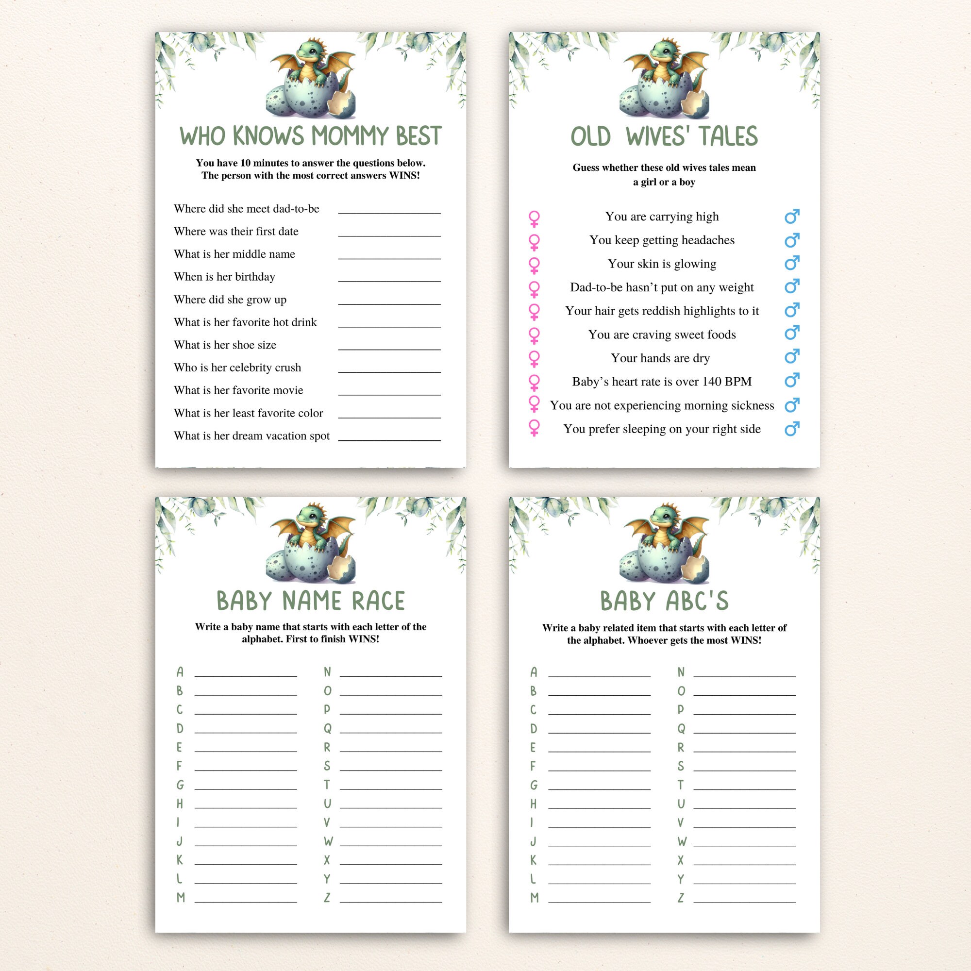 16 Printable Dragon Baby Shower Games Mythical Dragon Baby Shower Game ...