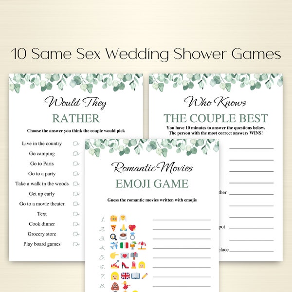 10 Printable Same Sex Wedding Shower Games | Same Sex Shower Game Bundle | Gay Couple Shower Games | Gay Wedding Shower Games | DOWNLOAD