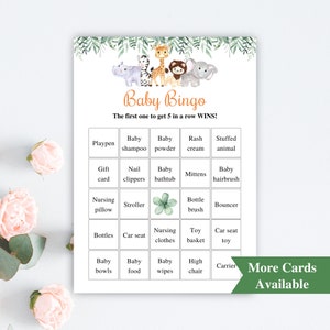 30 cartes de bingo préremplies imprimables pour baby shower, cartes de bingo pour baby shower safari, jeux de baby shower dans la jungle, bingo pour baby shower prérempli à télécharger