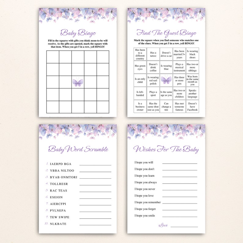 16 Printable Butterfly Baby Shower Games Purple Butterfly Baby Shower