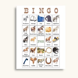 50 Printable Horse Bingo Cards | Horse Themed Picture Bingo Cards ...