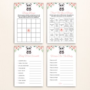 16 Printable Floral Panda Baby Shower Games | Pink Safari Baby Shower ...