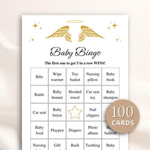 100 Printable Angel Baby Shower Bingo Cards: Prefilled Gift Bingo, Heaven Sent Theme DOWNLOAD
