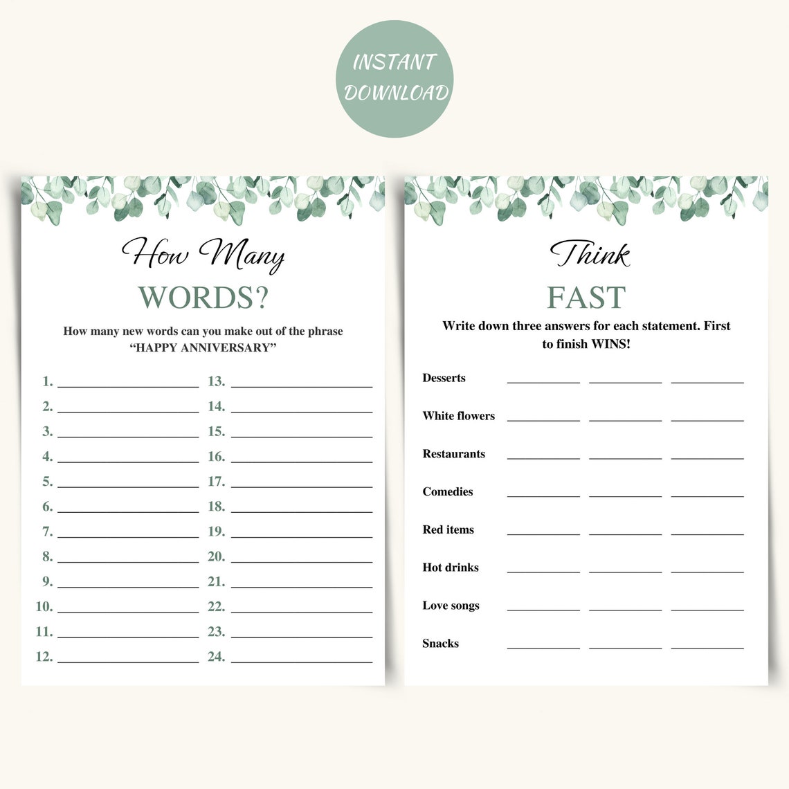 10 Printable Anniversary Games Wedding Anniversary Games - Etsy