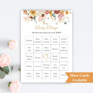 30 cartes de bingo préremplies imprimables pour baby shower | Cartes de bingo pour baby shower de fleurs sauvages | Jeux de douche bébé en fleurs | TÉLÉCHARGER Bingo Boho Baby