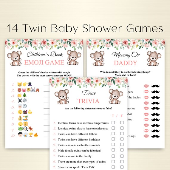 14 Printable Twin Baby Shower Games Twin Girls Baby Shower - Etsy