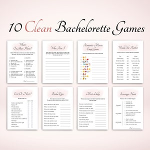 10 jogos limpos para despedida de solteira, pacote de jogos para despedida de solteira para imprimir, jogos limpos para despedida de solteira, jogos para despedida de solteira, carta EUA e A4, DOWNLOAD