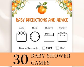 30 Printable Little Cutie Baby Shower Games: Orange Baby Shower Game Bundle, Citrus Baby Shower Games, DOWNLOAD