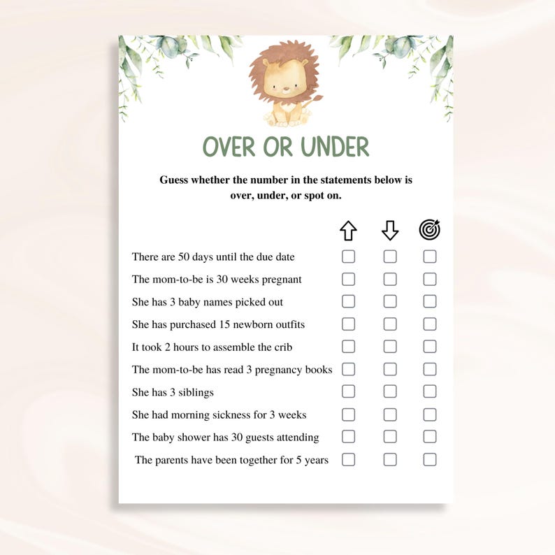 30 Printable Lion Baby Shower Games, Jungle Baby Shower Games, Safari Baby Shower Games, Safari Animals Baby Shower Games, DOWNLOAD image 3
