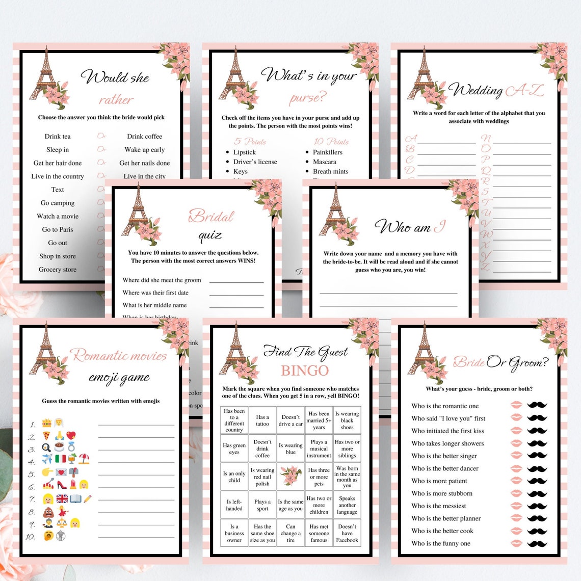 Printable Paris Bridal Shower Games Parisian Bridal Shower - Etsy
