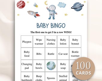 100 Printable Astronaut Baby Shower Bingo Cards, Prefilled Baby Shower Gift Bingo Cards, Outer Space Baby Shower Games, DOWNLOAD