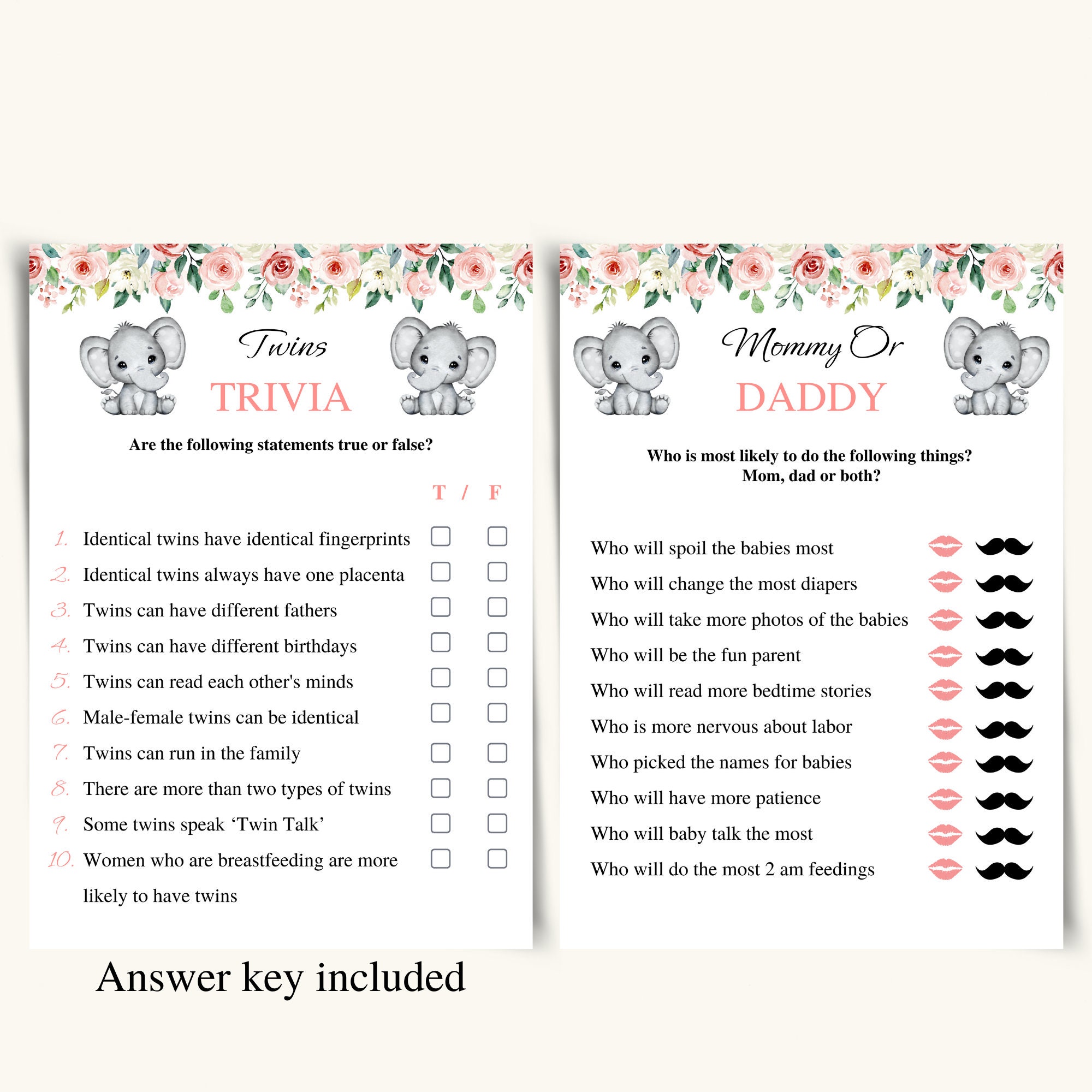 8 Printable Twin Baby Shower Games Twin Girls Baby Shower Game Bundle ...