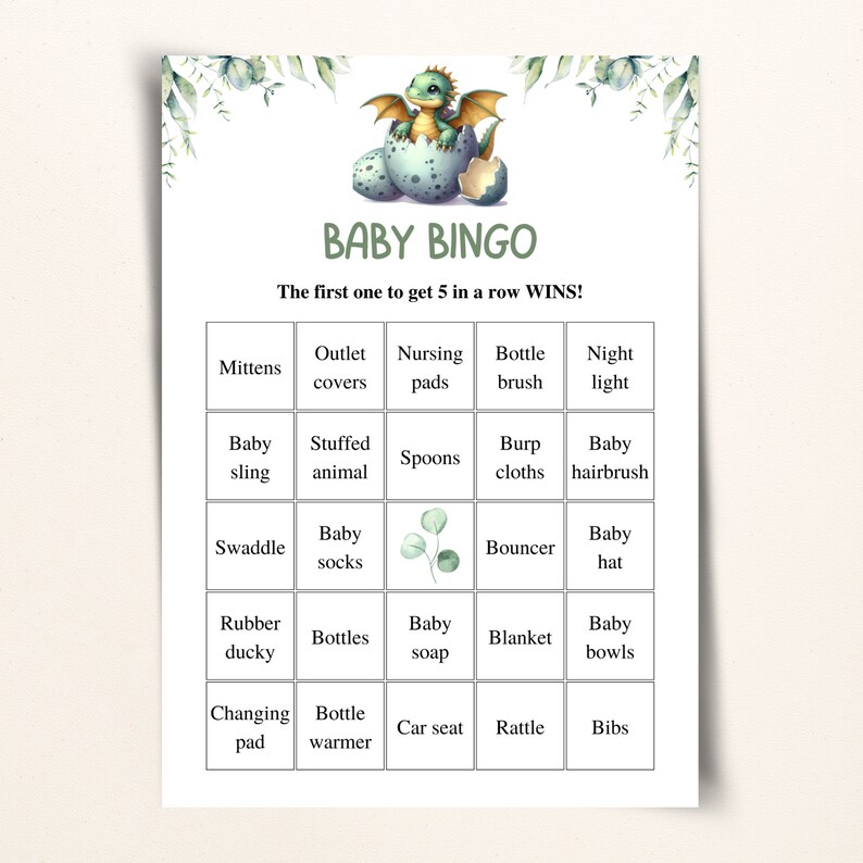 30 Printable Dragon Baby Shower Bingo Cards | 5x7'' Prefilled Baby ...
