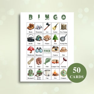 50 afdrukbare campingbingokaarten | Bingokaarten met fotothema | Camping Verjaardag Bingo | Zomerbingo | DOWNLOADEN