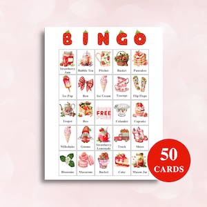 50 afdrukbare aardbeienbingokaarten | Aardbei-thema-foto Bingo | Aardbei Babyshower Bingo | Aardbeien Verjaardagsbingo | DOWNLOADEN