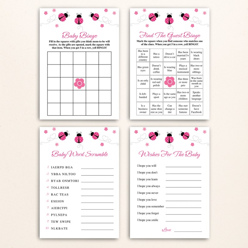 16 Printable Pink Ladybug Baby Shower Games Ladybug Themed Baby Shower ...