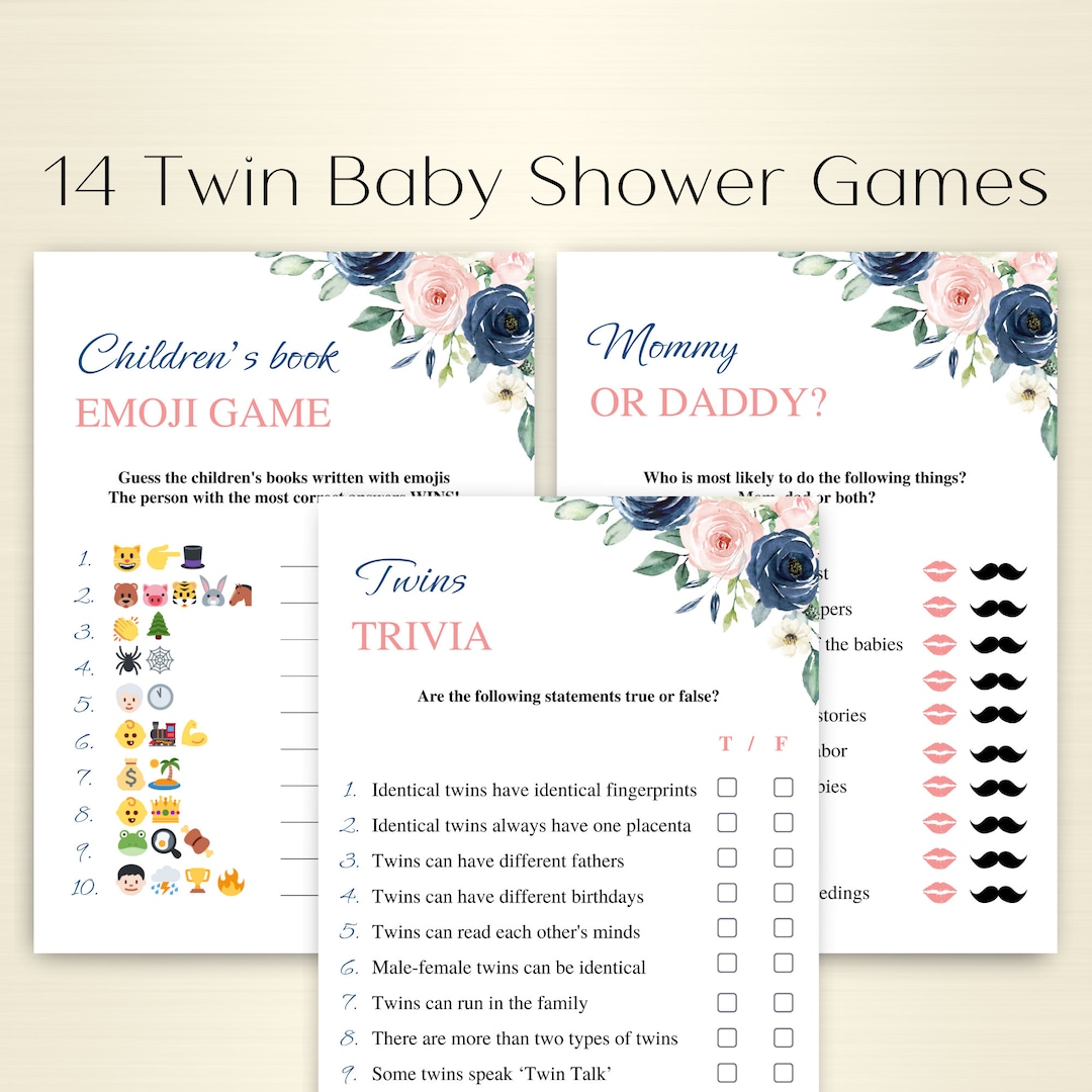 14 Printable Twin Baby Shower Games Navy and Blush Pink Twins Baby ...