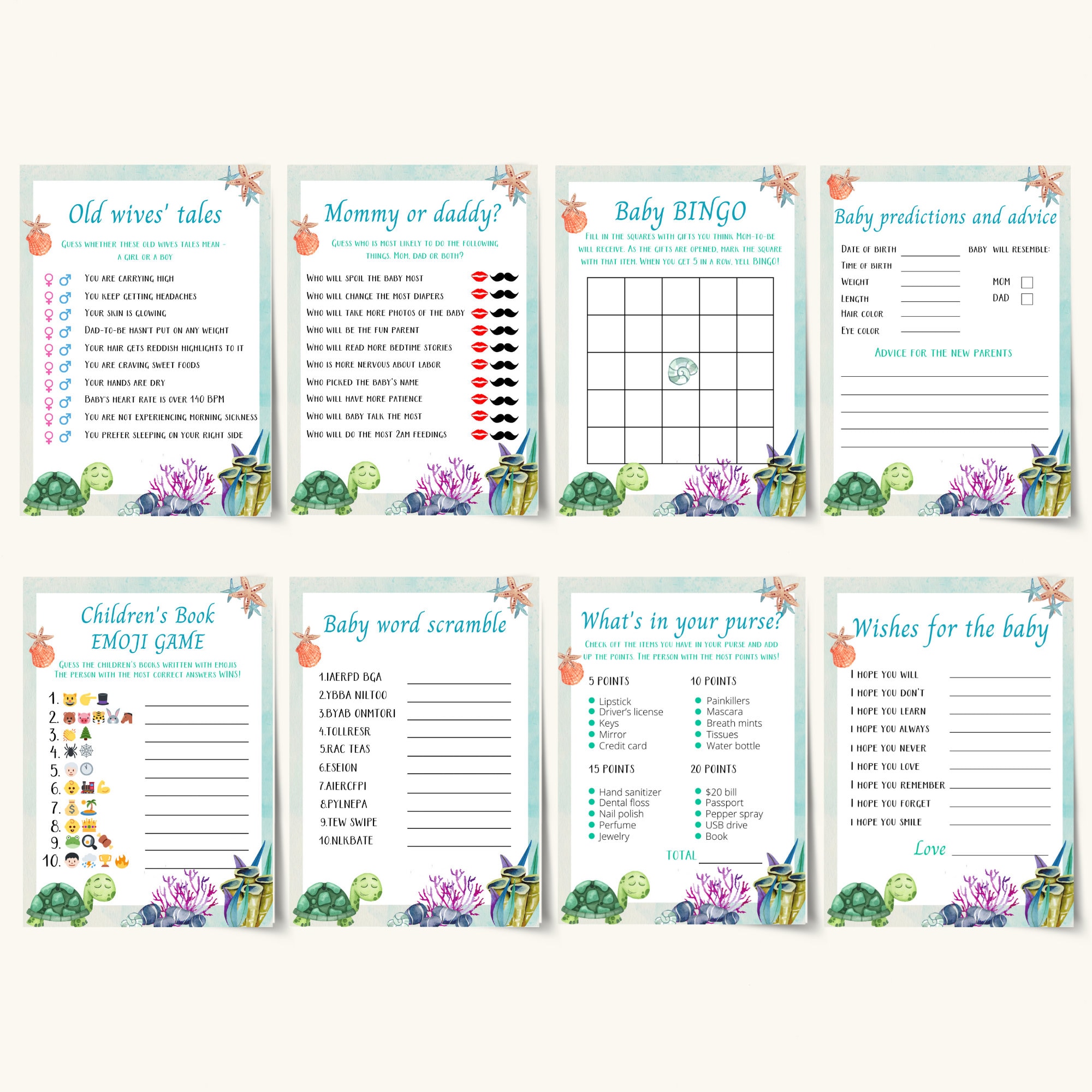 Printable Ocean Baby Shower Games Beach Baby Shower Game Etsy