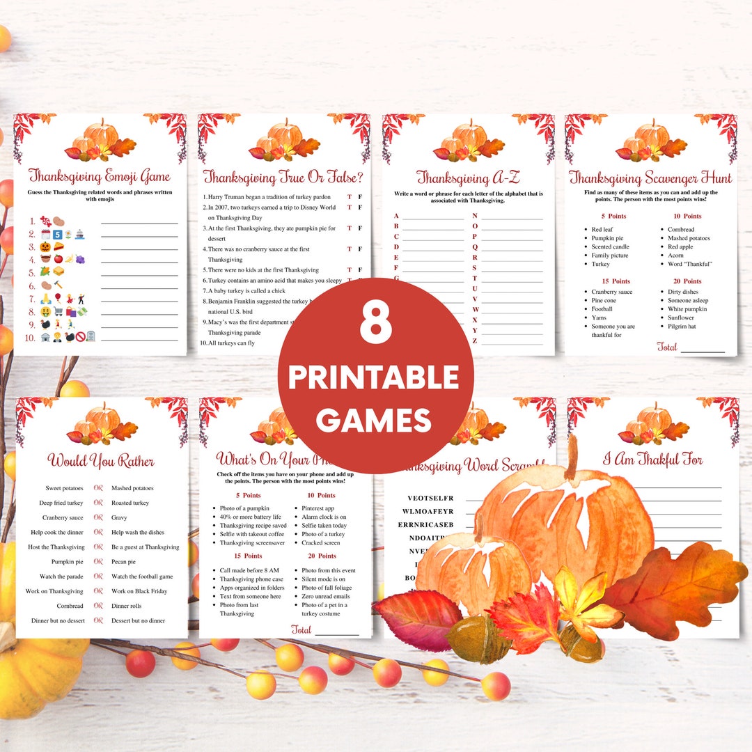 Printable Thanksgiving Games, Thanksgiving Game Bundle, Friendsgiving ...