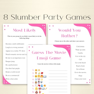 8 Printable Slumber Party Games | Sleepover Party Games For Girls | Sleepover Games | Teen Birthday Party Games | DOWNLOAD
