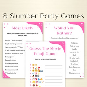 8 Printable Slumber Party Games | Sleepover Party Games For Girls | Sleepover Games | Teen Birthday Party Games | DOWNLOAD