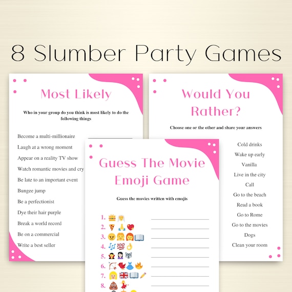 8 Printable Slumber Party Games Sleepover Party Games for Etsy