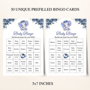 30 Printable Royal Baby Shower Bingo Cards | 5x7 Prefilled Baby Bingo ...