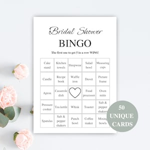 50 cartes de bingo nuptiales imprimables, cartes de jeu de bingo nuptiale préremplies, bingo cadeau nuptiale de douche, jeux nuptiales de douche, téléchargement