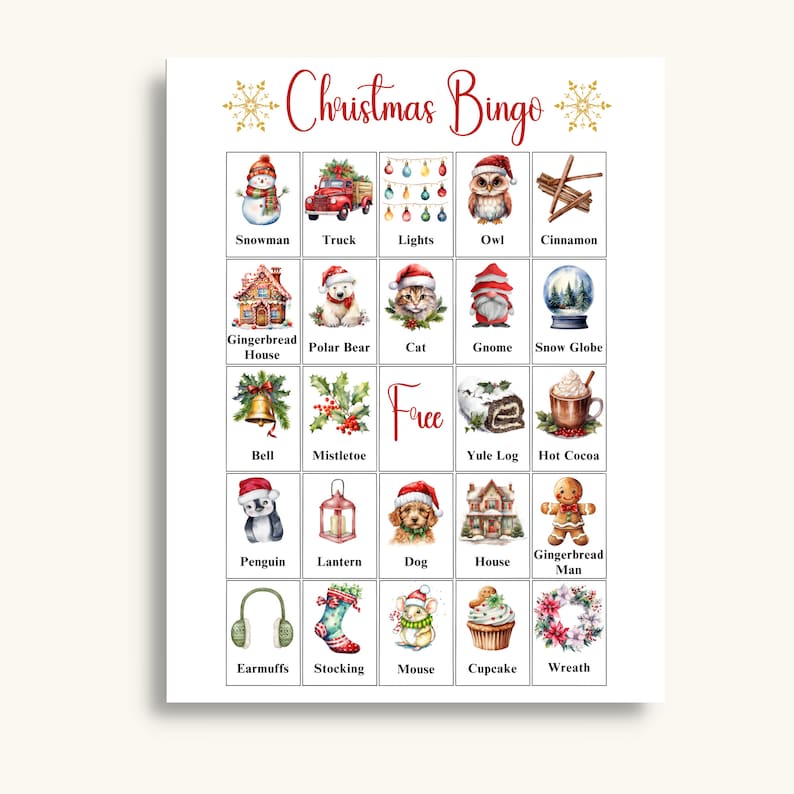 50 Printable Christmas Bingo Cards, Christmas Picture Bingo, Christmas ...