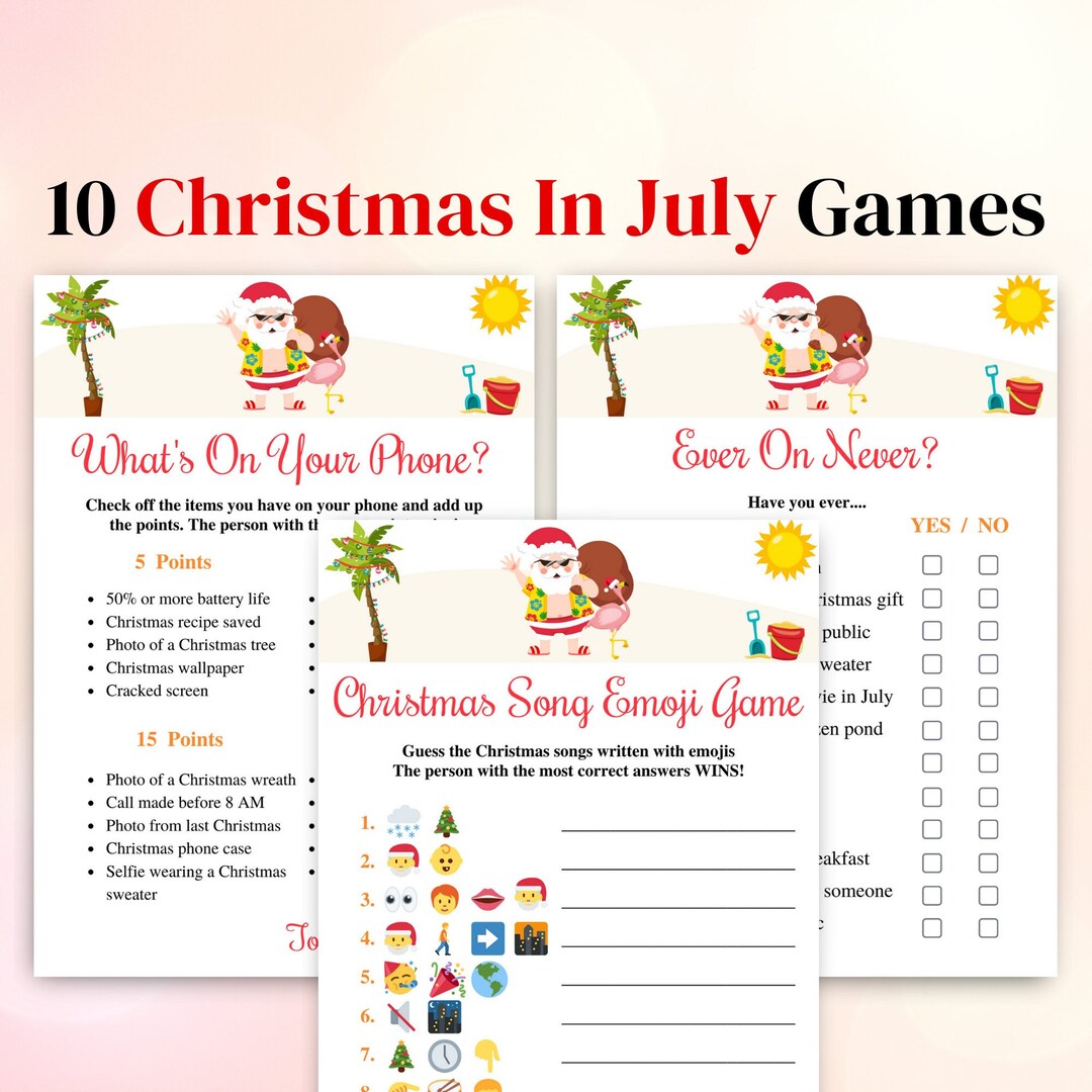 10 Printable Christmas in July Games Tropical Christmas Game Etsy