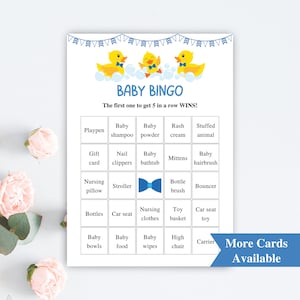 30 tarjetas de bingo imprimibles de patito de goma para baby shower / 5x7'' Tarjetas de bingo para bebé de pato de goma para niño / Juegos de baby shower de pato azul / DESCARGAR