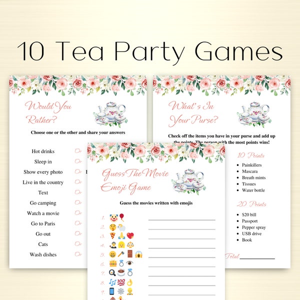 10 Printable Tea Party Games | Ladies Tea Party Games | Afternoon Tea Party Games For Adults | Birthday Tea Party Games | DOWNLOAD