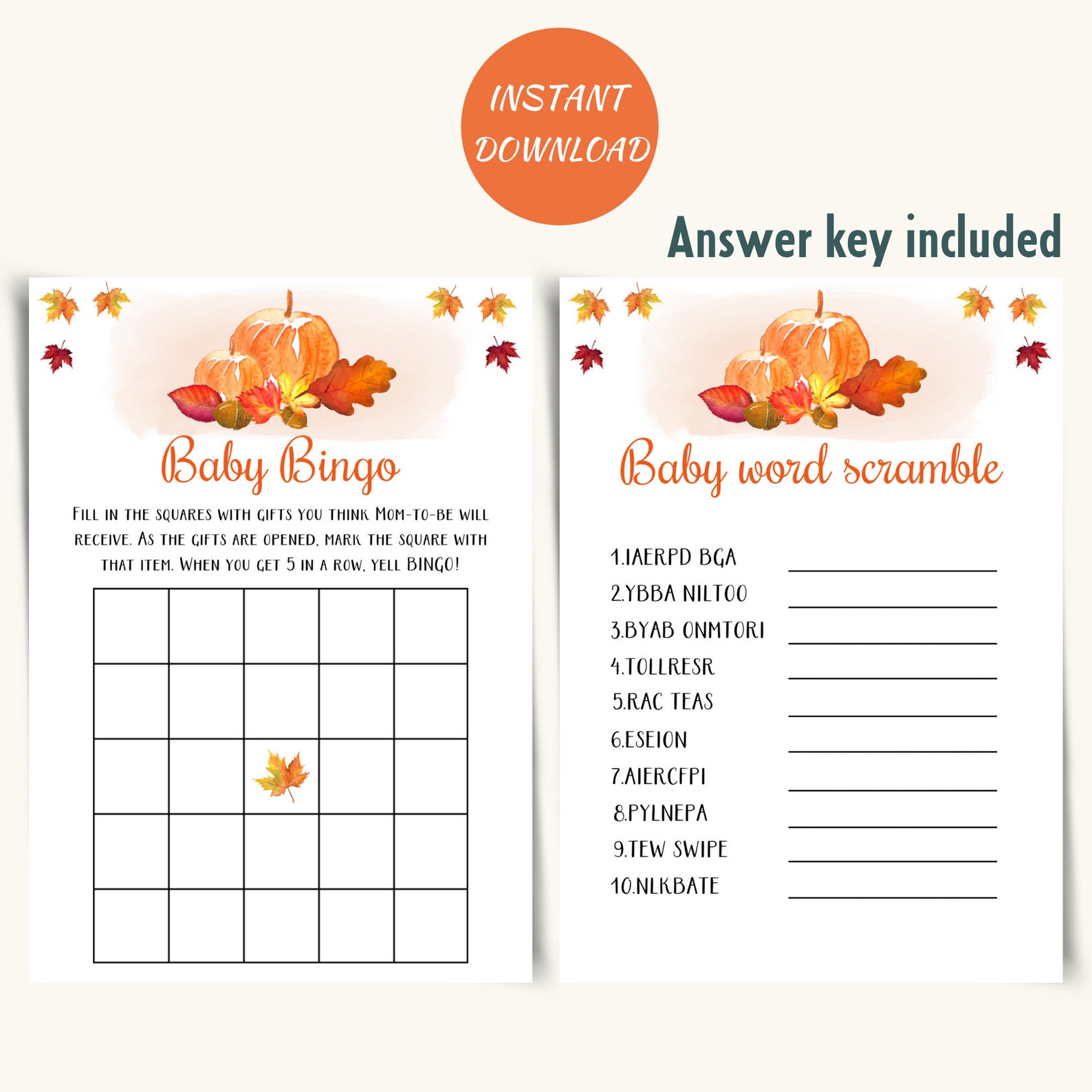 Printable Pumpkin Baby Shower Games, Little Pumpkin Baby Shower Game ...