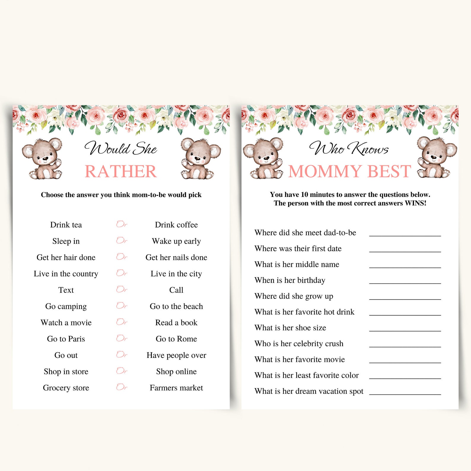 14 Printable Twin Baby Shower Games Twin Girls Baby Shower Game Bundle
