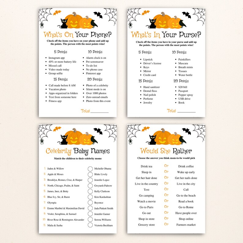 16 Printable Halloween Baby Shower Games, 5x7 Halloween Baby Shower ...