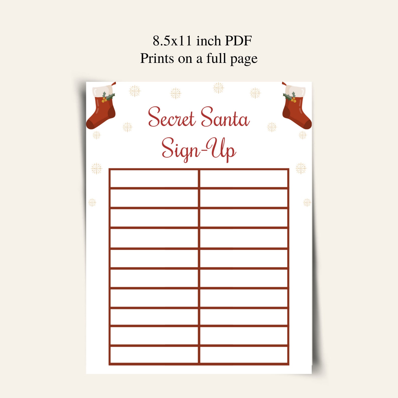 Printable Secret Santa Sign up Sheet Christmas Gift Exchange Etsy