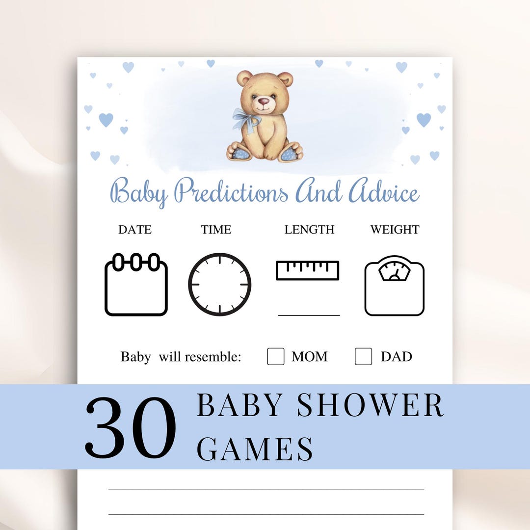 30 Printable Teddy Bear Baby Shower Games, Blue Baby Shower Games, Boy ...