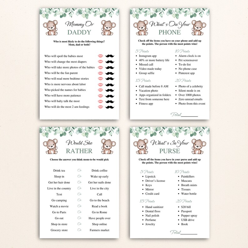 14 Printable Twin Baby Shower Games Twin Boy and Girl Baby Shower Game ...