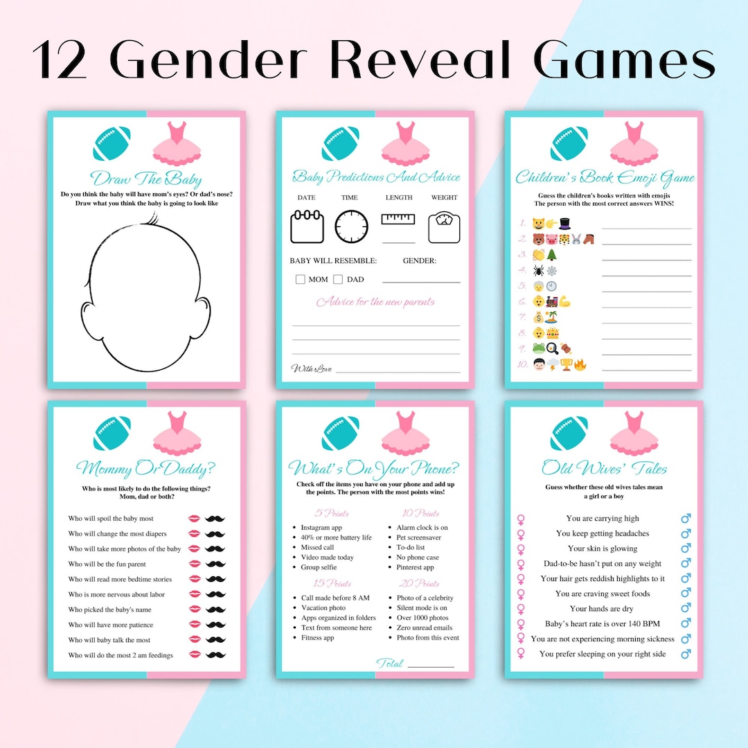 12 Printable Touchdowns or Tutus Gender Reveal Games | Football Gender Reveal Party Games | Pink ...